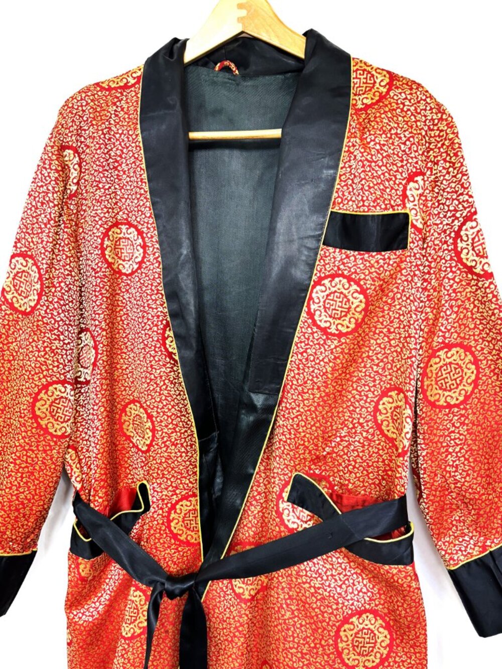 VTG 60s Oriental Red and Gold Smoking Jacket Short Lounging Robe
